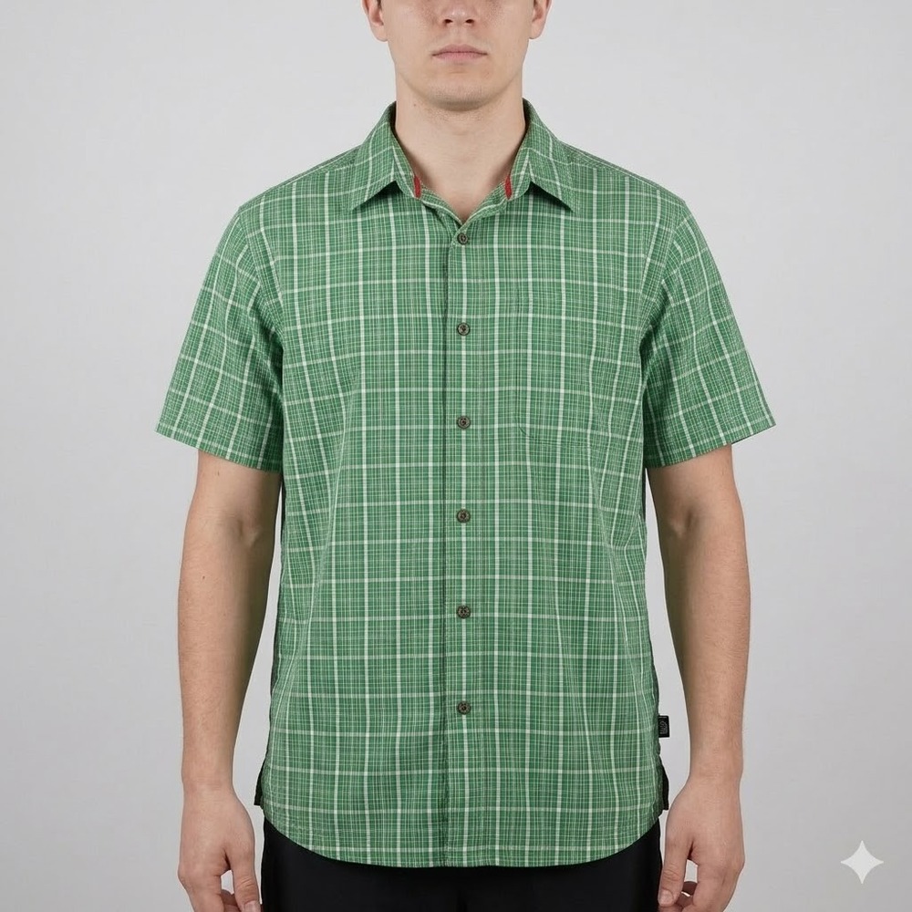 The North Face Plaid Short Sleeve Hiking Button Up Shirt Size XL Green